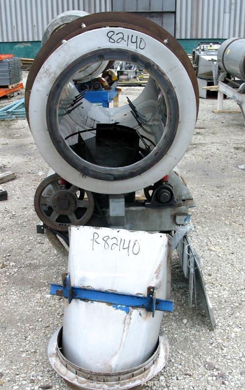 USED: Conditioning Cylinder, 304 stainless steel. 30" diameter x 8' long tube with internal pins. Feed chute, end discharge hood. Driven by a 1 hp, 3/60/230/460 volt, 1725 rpm gearmotor, ratio 11.4:1...