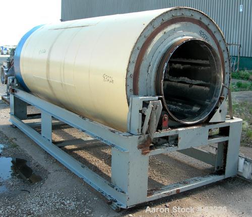 Used Rotary Air Dryer, 304 Stainless Steel. Horizontal insulated tube 60" diameter x 156" long, end feed and discharge. 5" Wide internal flights. Driven by a 3 hp, 3/60/460 volt, 1765 rpm XP motor wi...