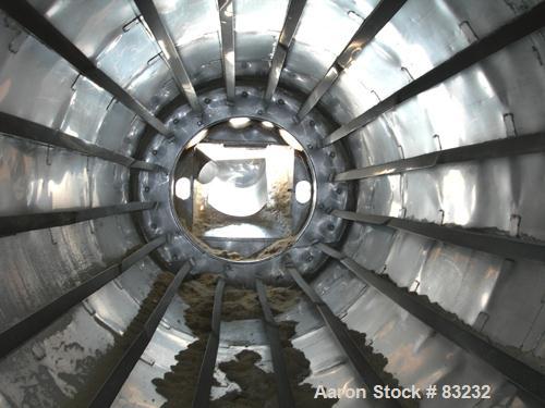 USED: Rotary air dryer, 304 stainless steel. Horizontal insulated tube 60" diameter x 156" long, end feed and discharge. 5" wide internal flights. Driven by a 3 hp, 3/60/460 volt, 1765 rpm XP motor w...
