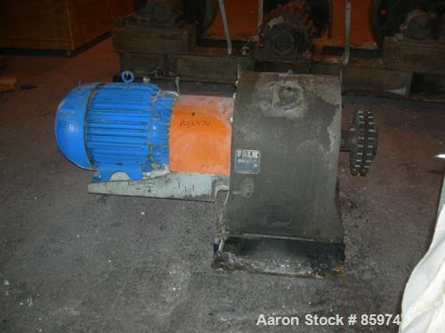 USED: (1) Set of trunnions for an approx 12' diameter x 45' longrotary dryer. Trunnion rolls 30" diameter x 11" face. Includes a20 hp, 3/60/220/440 volt, 1750 rpm motor with a Falk reducer, ratio25.8...