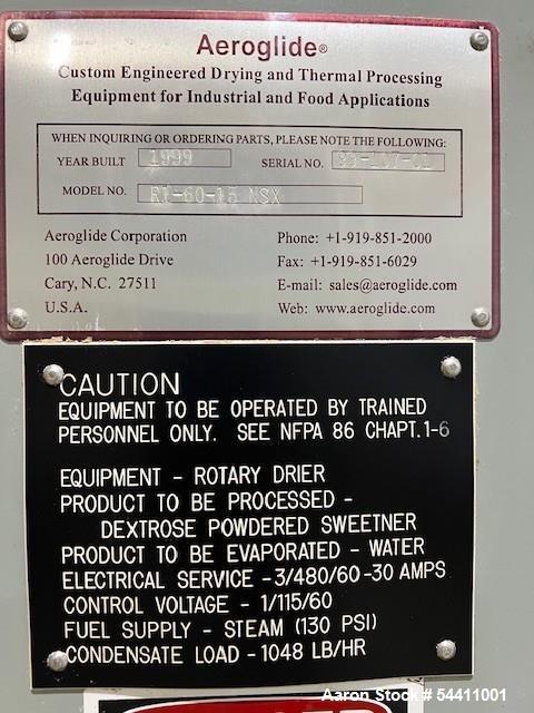 Used Aeroglide Rotary Dryer – Model R1-60-15 NSX, Stainless Steel