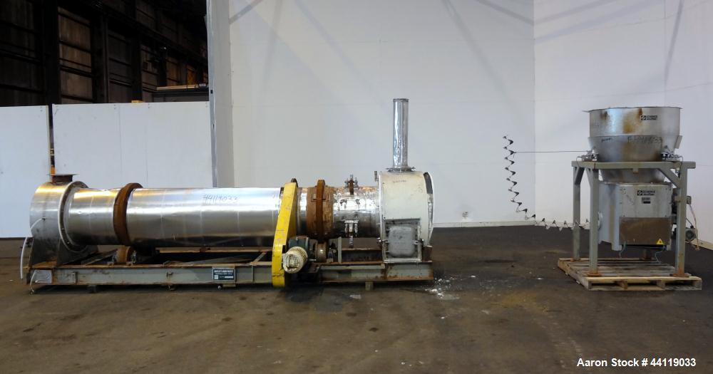 Used Bartlett-Snow Rotary Hot Air Dryer, 316 Stainless Steel. Rated approximate 1500 pounds an hour depending on product. Horizontal chamber 24" diameter x 150" long overall length. Approximate 126 l...