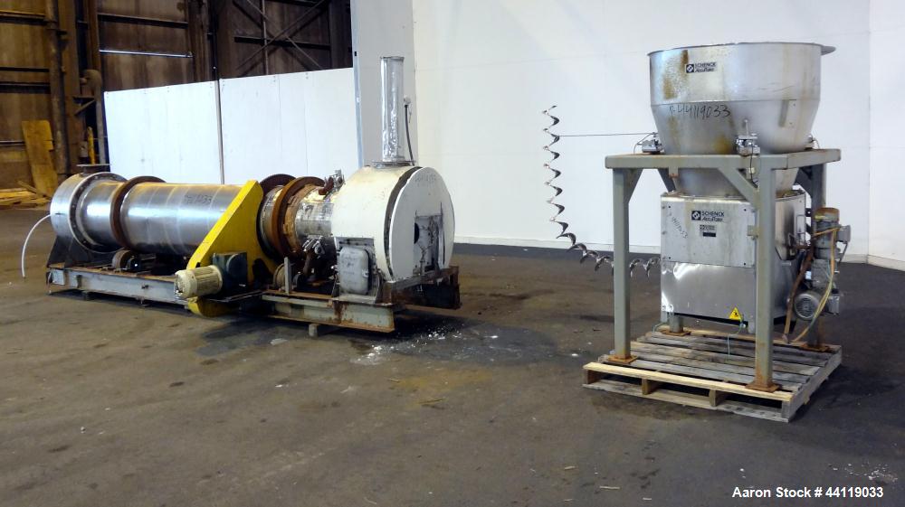 Used Bartlett-Snow Rotary Hot Air Dryer, 316 Stainless Steel. Rated approximate 1500 pounds an hour depending on product. Horizontal chamber 24" diameter x 150" long overall length. Approximate 126 l...