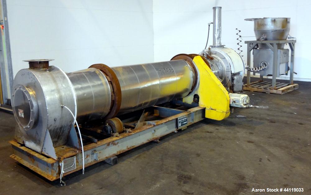 Used Bartlett-Snow Rotary Hot Air Dryer, 316 Stainless Steel. Rated approximate 1500 pounds an hour depending on product. Horizontal chamber 24" diameter x 150" long overall length. Approximate 126 l...