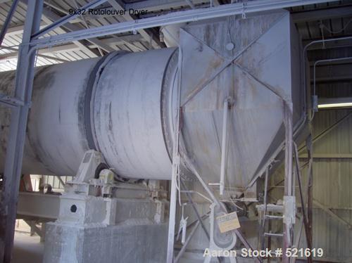 USED: FMC Linkbelt "Rotolouver" dryer, model 900-32. 9' diameter x 32'. 20mm btu combustor. Complete with a Carter Day HV90 cyclone.Two Micro pulse jet collectors, 144 bags each, 4-3/4" x 8', 1432 sq...