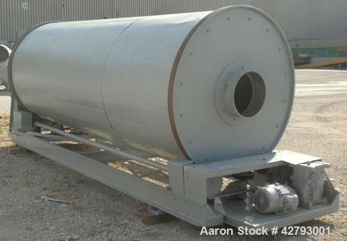 Used Rotary Hot Air Dryer, 304 Stainless Steel. 60" Diameter x 156" long horizontal insulated tube, end feed and discharge. 5" Wide flights. Driven by a 3hp, 3/60/460 volt, 1765 rpm XP motor thru red...
