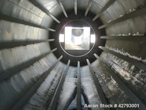 Used Rotary Hot Air Dryer, 304 Stainless Steel. 60" Diameter x 156" long horizontal insulated tube, end feed and discharge. 5" Wide flights. Driven by a 3hp, 3/60/460 volt, 1765 rpm XP motor thru red...