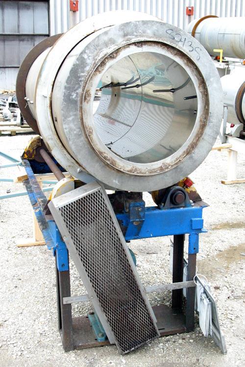 USED: Conditioning Cylinder, 304 stainless steel. 30" diameter x 8' long tube with internal pins. Requires feed chute, includes end discharge hood. Driven by an approximate 2 hp Reeves varispeed moto...