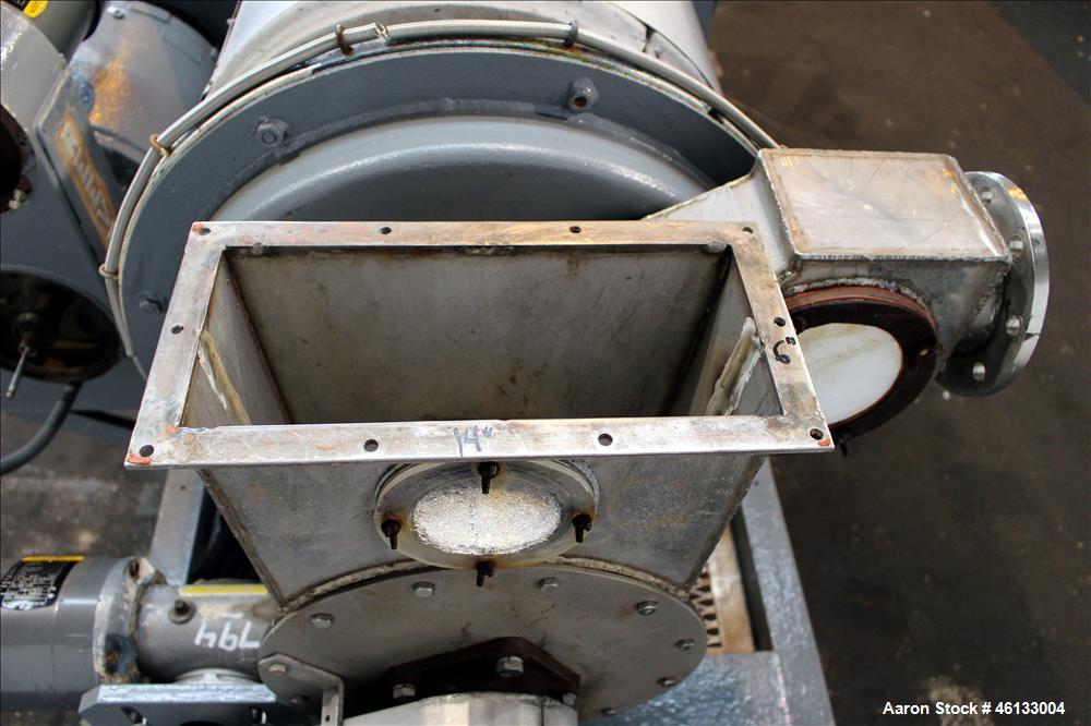 Used Hardinge Ruggles-Coles Pilot Plant Steam Tube Dryer. 304 Stainless steel 24" diameter x 128" long shell, insulated, chain driven by 1-1/2 hp, 208-230/460 volt, 1725 rpm motor attached to Reeves ...