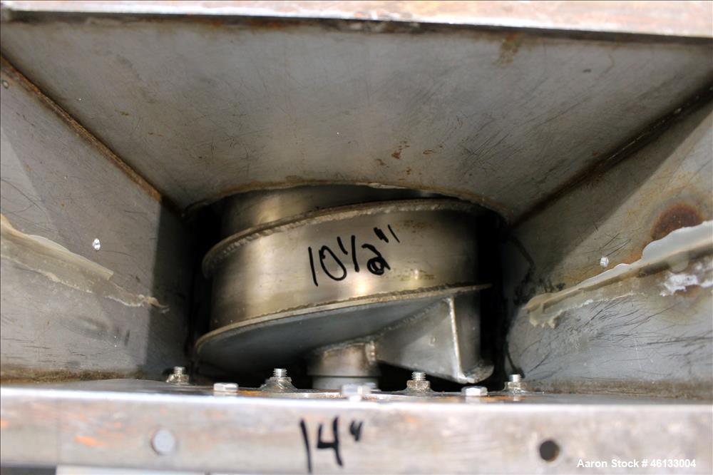 Used Hardinge Ruggles-Coles Pilot Plant Steam Tube Dryer. 304 Stainless steel 24" diameter x 128" long shell, insulated, chain driven by 1-1/2 hp, 208-230/460 volt, 1725 rpm motor attached to Reeves ...