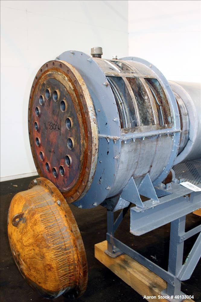 Used Hardinge Ruggles-Coles Pilot Plant Steam Tube Dryer. 304 Stainless steel 24" diameter x 128" long shell, insulated, chain driven by 1-1/2 hp, 208-230/460 volt, 1725 rpm motor attached to Reeves ...