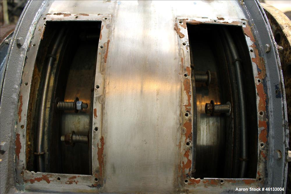 Used Hardinge Ruggles-Coles Pilot Plant Steam Tube Dryer. 304 Stainless steel 24" diameter x 128" long shell, insulated, chain driven by 1-1/2 hp, 208-230/460 volt, 1725 rpm motor attached to Reeves ...