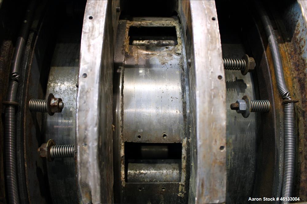 Used Hardinge Ruggles-Coles Pilot Plant Steam Tube Dryer. 304 Stainless steel 24" diameter x 128" long shell, insulated, chain driven by 1-1/2 hp, 208-230/460 volt, 1725 rpm motor attached to Reeves ...