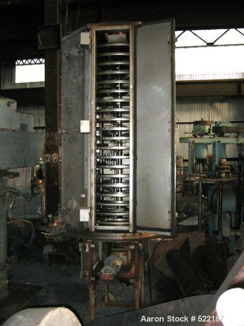 USED: Wyssmont turbo tray dryer, model K20, all type 304 stainlesssteel construction. (20) 36" diameter trays with adjustable wipers,4' outside diameter, complete with hot air manifold with changer,m...
