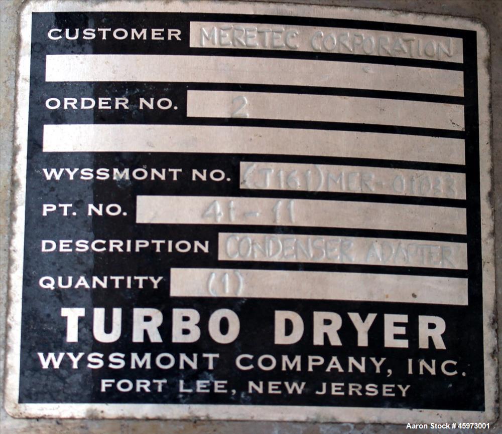 Used Wyssmont Turbo-Dryer, Model L-18, 304 Stainless Steel