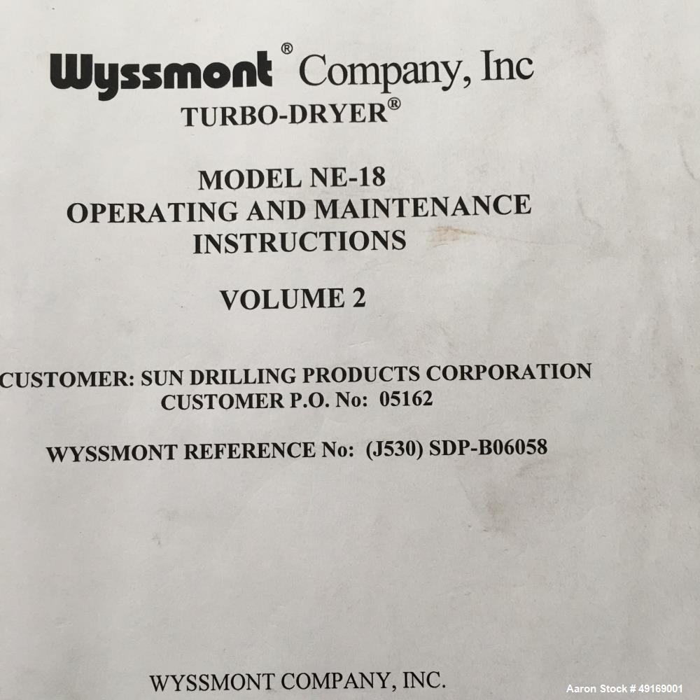 Used Wyssmont Tray Dryer, Model NE-18, Stainless Steel.