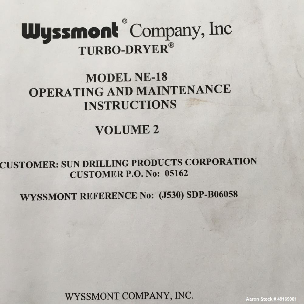 Used- Wyssmont Tray Dryer, Model NE-18, Stainless Steel.