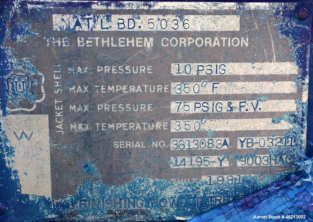 Used- Bethlehem Corporation "T" Paddle Blender, Approximately 500 Cubic Feet,