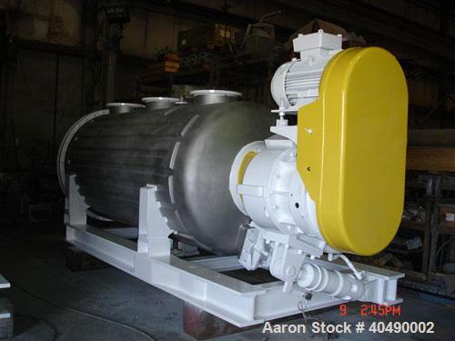 Used Buss rotary vacuum dryer, type S6300. Material of construction is 316 stainless steel on product contact parts. 304 stainless flat channel jacket. 293 cu ft (8300 liter) total capacity, 211 cu f...