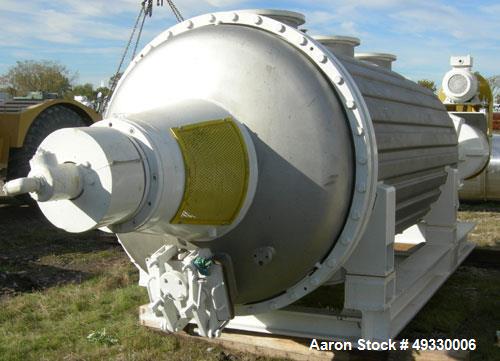 Used Buss Rotary Vacuum Dryer, Type S6300, 316 Stainless Steel Product Contact Area. 304 stainless channel jacket. 293 cubic feet (8300 liter) total capacity, 211 cubic feet (6300 liter) working capa...