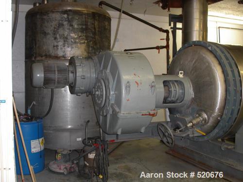 USED: Giovanola 141 cubic foot rotary vacuum dryer, stainless steel. Approximate internal dimensions 58" diameter x 125" long. Has 25 hp motor. Jacketed and rated for vacuum. Dust collector mounted o...