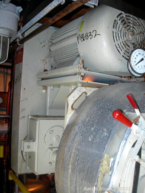 USED: Littleford plow mixer/dryer, model FKM1200D, stainless steel. 26 cubic feet working capacity, 43.4 total. Jacketed chamber approximately 32" diameter x 96" long. Internal rated FV at 320 deg F,...