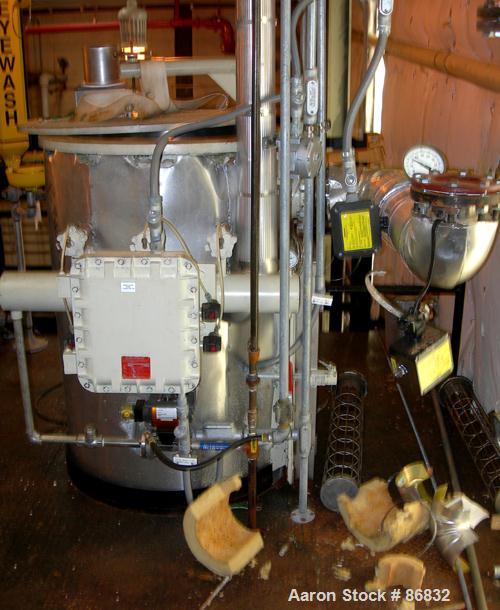 USED: Littleford plow mixer/dryer, model FKM1200D, stainless steel. 26 cubic feet working capacity, 43.4 total. Jacketed chamber approximately 32" diameter x 96" long. Internal rated FV at 320 deg F,...