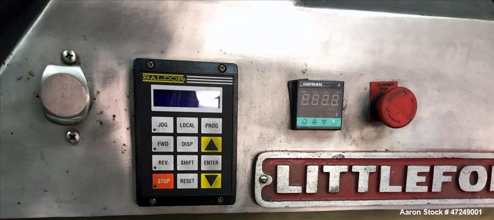 Used Littleford Lab Size Polyphase Mixer, Dryer, Reactor, Model M-5. 316L stainless steel, 0.11 cubic feet working capacity (0.18 total). Horizontal chamber approximate 7.5" diameter x 6.95" deep. In...