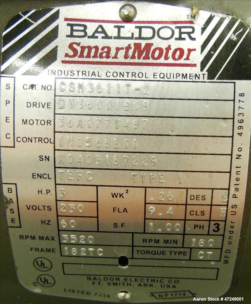 Used Littleford Lab Size Polyphase Mixer, Dryer, Reactor, Model M-5. 316L stainless steel, 0.11 cubic feet working capacity (0.18 total). Horizontal chamber approximate 7.5" diameter x 6.95" deep. In...