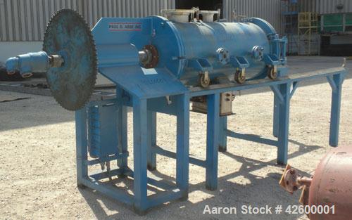 Used Paul O Abbe Rota-Blade Vacuum Dryer, Model Size RBM, 8.1 cubic feet working capacity, 13.5 total, 304 stainless steel. 24" Diameter x 61-1/4" long retractable horizontal chamber rated full vacuu...