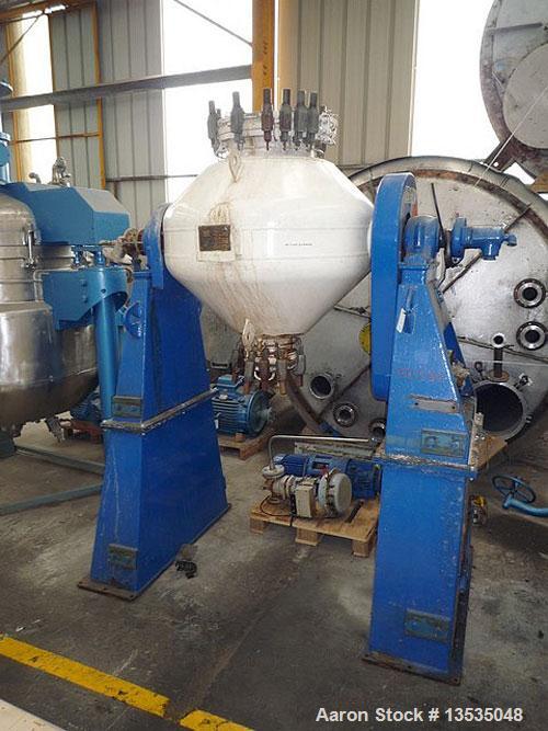 Used-Pfaudler MT400 Double Cone Rotary Vacuum Dryer, glass lined, built 1991.  Total volume 15.8 cubic feet (448 liters), do...