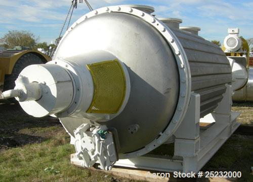Used Buss Rotary Vacuum Dryer, Type S6300, 316 Stainless Steel Product Contact Area. 304 stainless channel jacket. 293 cubic feet (8300 liter) total capacity, 211 cubic feet (6300 liter) working capa...