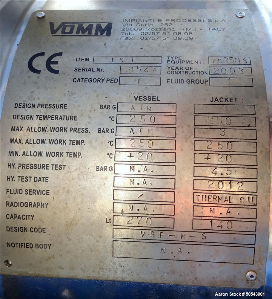Used Vomm "Turbo" Continuous Paddle Dryer, Model ESE350S