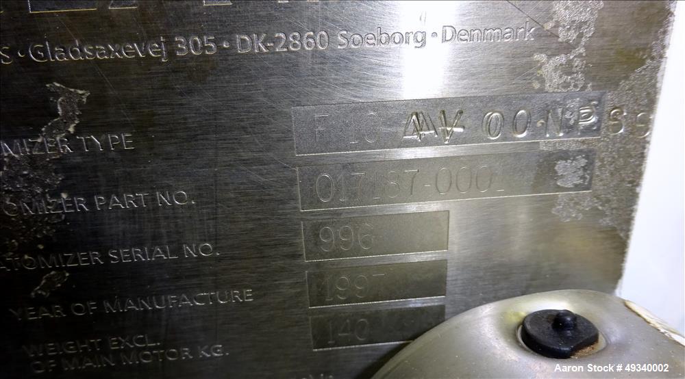 Used Niro Atomizer, Model F10-AV00-NPS-S, 316 Stainless Steel