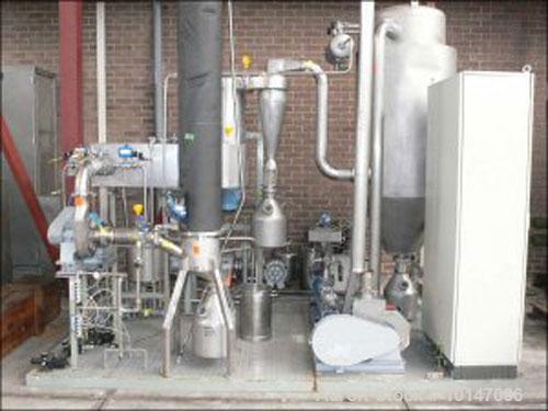 Used APV Anhydro spray dryer "closed circuit spin flash dryer", no. BEL-521, new 1995, in stainless steel (316), drying tower diameter 200mm (8''), motor 0,75 kW (1 hp), 380-420/220-240 volt, evapora...