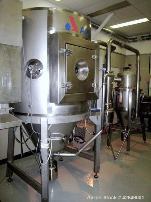 Used APV Anhydro Electrically Heated Pilot Spray Drying Plant, Model PSD 52, 316 Stainless Steel. Heat consumption at 350 deg.c. is 12 kw. 39.3" Diameter chamber, side access door. Water evaporation ...