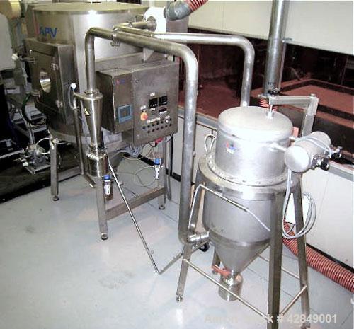 Used APV Anhydro Electrically Heated Pilot Spray Drying Plant, Model PSD 52, 316 Stainless Steel. Heat consumption at 350 deg.c. is 12 kw. 39.3" Diameter chamber, side access door. Water evaporation ...