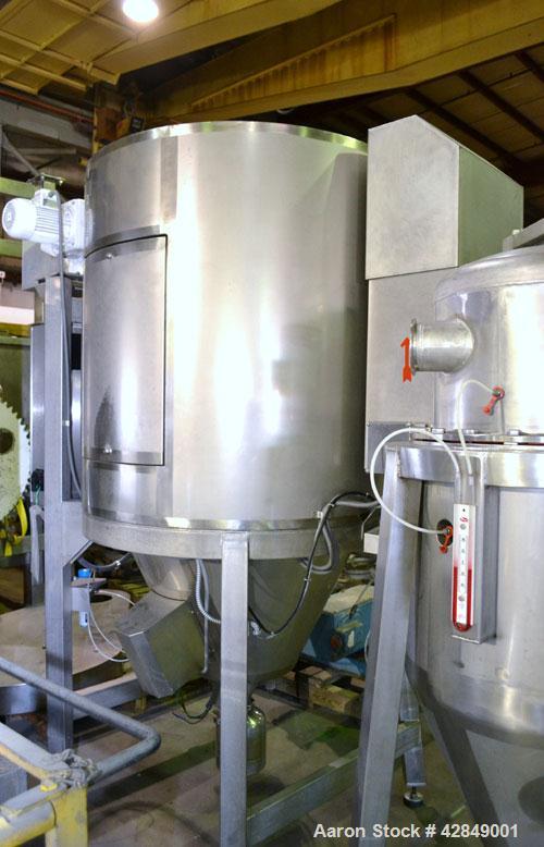 Used APV Anhydro Electrically Heated Pilot Spray Drying Plant, Model PSD 52, 316 Stainless Steel. Heat consumption at 350 deg.c. is 12 kw. 39.3" Diameter chamber, side access door. Water evaporation ...