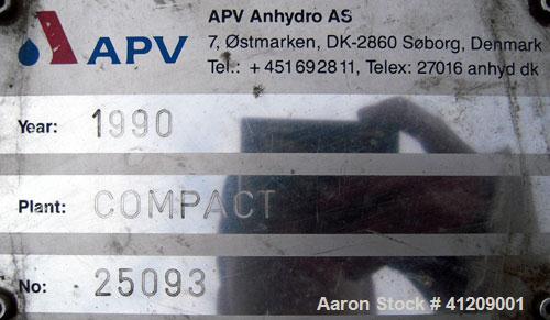 Used APV Anhydro Electrically Heated “Compact” Spray Dryer, 316 stainless steel . 49" diameter x 36" straight side x 43"coned bottom. Side access door. Evaporation rate at inlet/outlet temperatures 5...