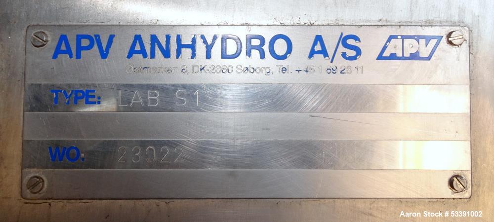 Used- Anhydro APV Spray Dryer, Model Lab S-1, 304 Stainless Steel. Electrically Heated. Evaporation rated approximately 5 po...