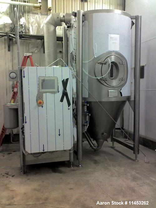 Used Anhydro MicraSpray Model MS 400 Spray Dryer System, Stainless Steel. Max, inlet temperature: 325 DEG. C (617 DEF F), Max. Water Evaporation 37 KG/H (81 LBS/HR). Includes feed pump, feed tank, wa...