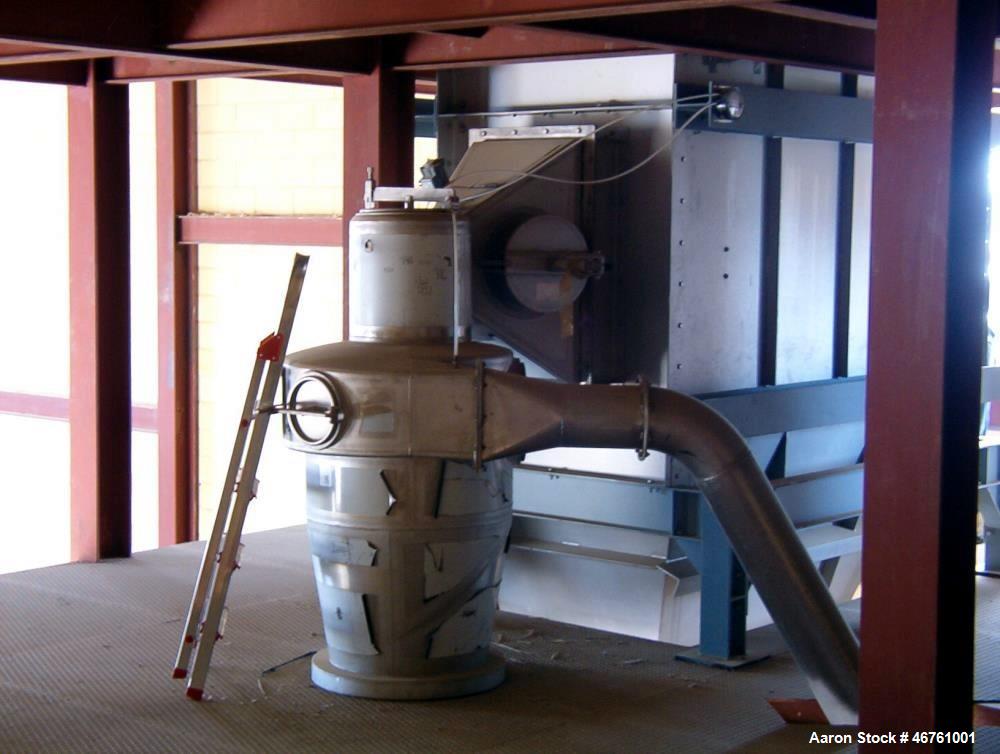 Used APV Anhydro Conical Spray Dryer. Type CSD No 65, stainless steel. Dryer body is approximately 90" diameter x 20 high including cone.  Rated 100 Kg/hour. 12% Solids, water evaporation: 87 Kg/hour...