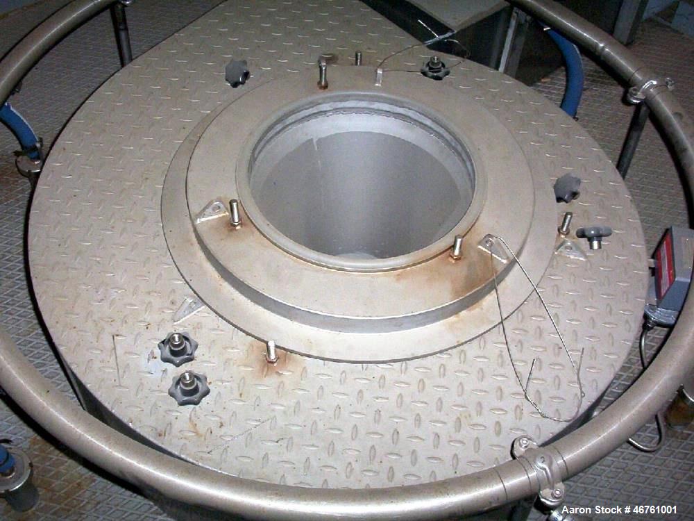 Used APV Anhydro Conical Spray Dryer. Type CSD No 65, stainless steel. Dryer body is approximately 90" diameter x 20 high including cone.  Rated 100 Kg/hour. 12% Solids, water evaporation: 87 Kg/hour...