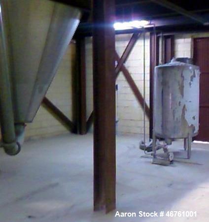Used APV Anhydro Conical Spray Dryer. Type CSD No 65, stainless steel. Dryer body is approximately 90" diameter x 20 high including cone.  Rated 100 Kg/hour. 12% Solids, water evaporation: 87 Kg/hour...