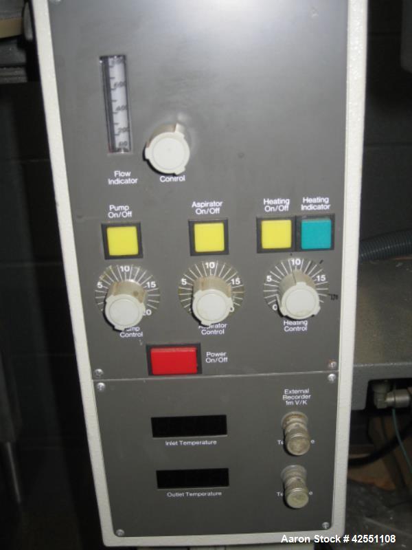 Used Buchi Glass lab spray dryer, model B-190, glass chamber, with regulator and filter system, 220 volt, 60 Hz, 2600 W, blower and controls, serial no. 770360.