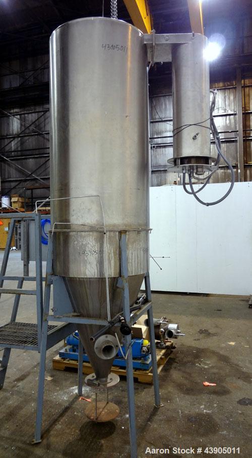Used Bowen Engineering #1 Tower Spray Dryer, 304 Stainless Steel.  30” Diameter x 72" straight side x 37" coned bottom.  Approximate evaporation rate from 15 to 80 pounds an hour (7 to 36 kg/hr) of w...