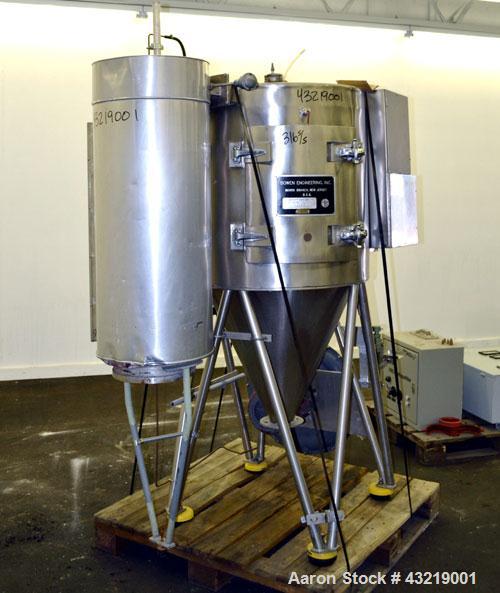 Used Bowen Engineering Electrically Heated Laboratory Spray Dryer, Model BLSA, 316 Stainless Steel. 30” Diameter x 28-1/2" straight side x 31" coned bottom. Type AT-4 atomizer, approximate evaporatio...
