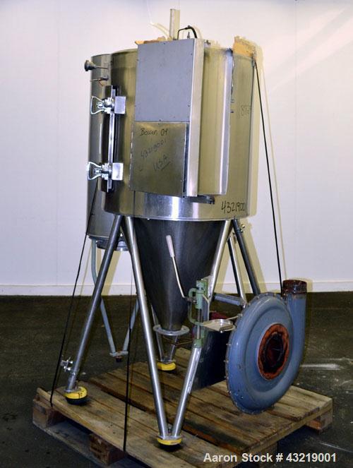 Used Bowen Engineering Electrically Heated Laboratory Spray Dryer, Model BLSA, 316 Stainless Steel. 30” Diameter x 28-1/2" straight side x 31" coned bottom. Type AT-4 atomizer, approximate evaporatio...