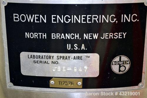 Used- Bowen Engineering Electrically Heated Laboratory Spray Dryer, Model BLSA, 316 Stainless Steel. 30” Diameter x 28-1/2" ...