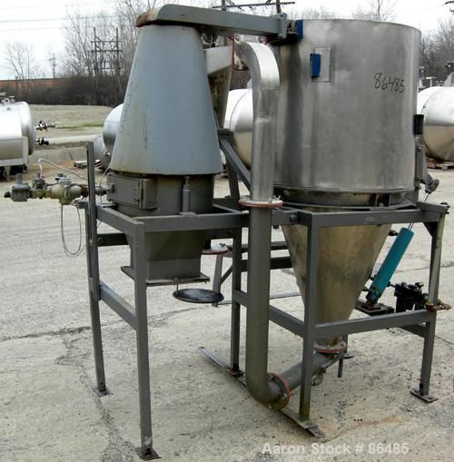 USED: Bowen Engineering conical type laboratory spray dryer, 316 stainless steel. 30" diameter x 30" straight side x 36" coned bottom. Top entering model NS3 spray nozzle atomizer. Approximate evapor...